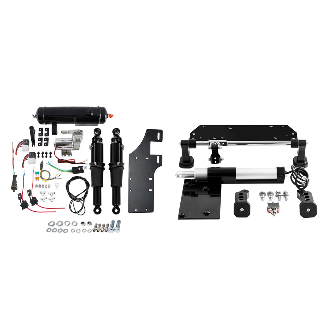 Black Electric Center Stand+Air Ride Suspension Tank Fit For Harley Touring 17+