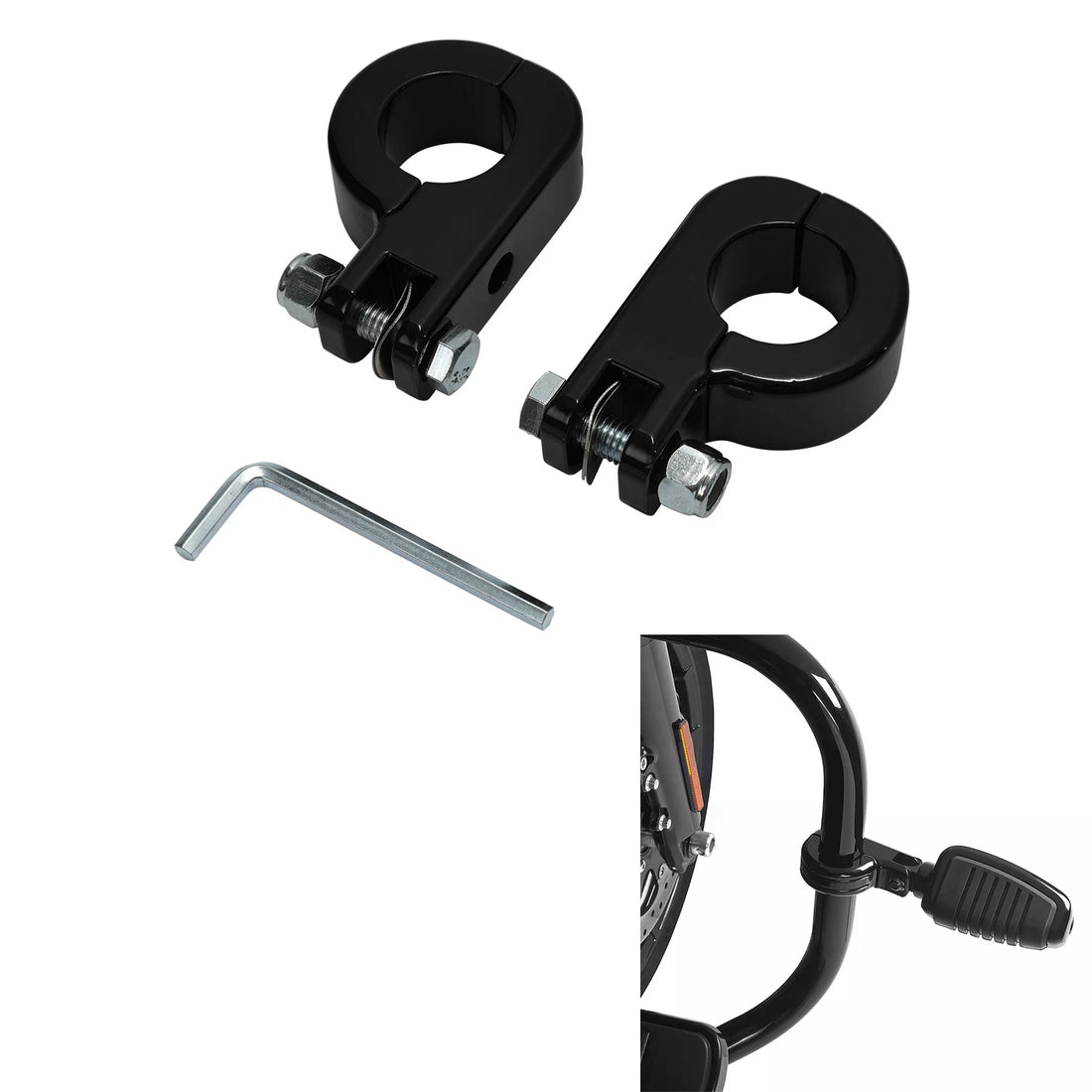 Black 1-1/4" Highway Engine Guard Bar Foot Pegs Mount Kit Fit For Harley Touring