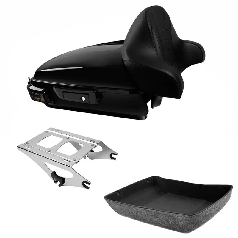 Chopped Trunk Backrest LED Tail Light Mount Rack Fit For Harley Road Glide 14-26