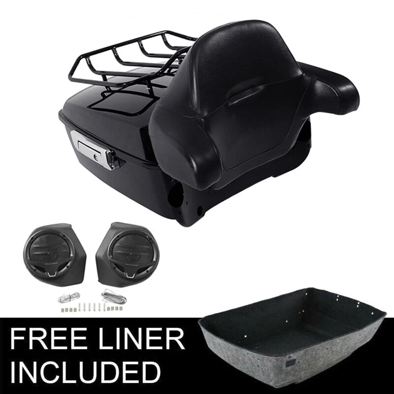 Black King Trunk Backrest Speakers Fit For Harley Touring CVO Road Glide 2014-26