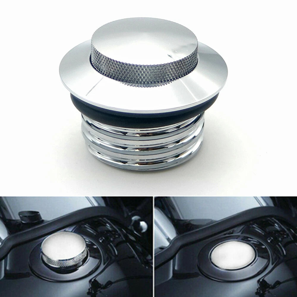 Chrome Flush Pop Up Reservoir Vented Fuel Tank Gas Cap For Harley Dyna Softail