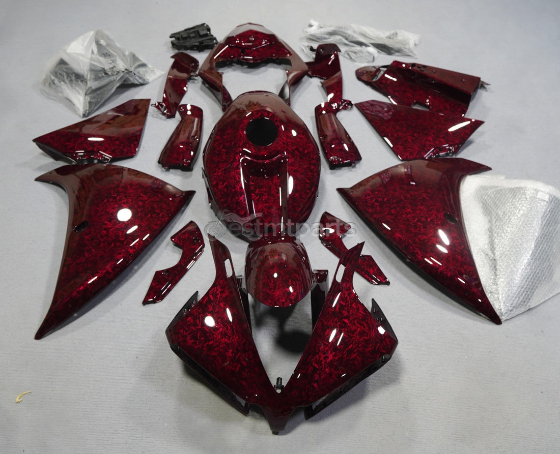 Red Black Forged Carbon Fiber Fairing Kit w/Tank for Yamaha Yzf R1 2012-2014
