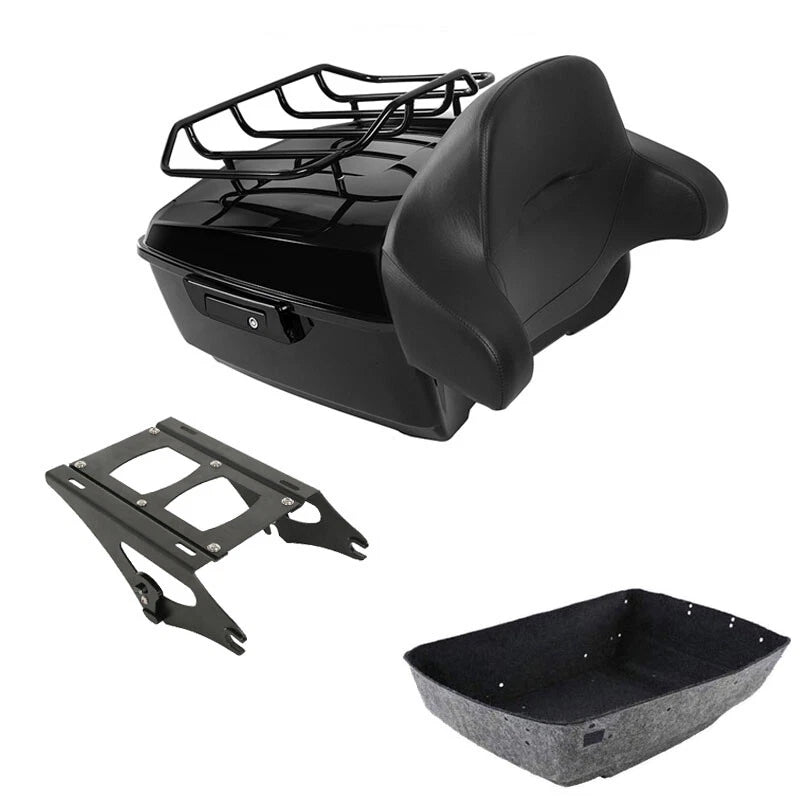 Black King Tour Trunk Backrest Mount Rack Fit For Harley Road Street Glide 14-26