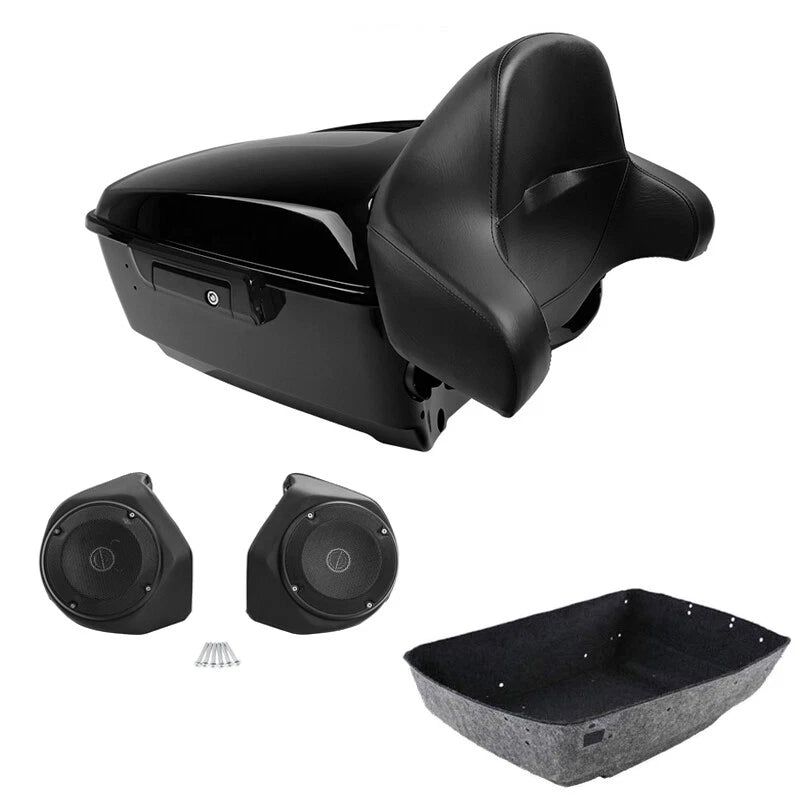 King Trunk Backrest Speakers Fit For Harley Touring Cvo Road Glide 2014-26 Black