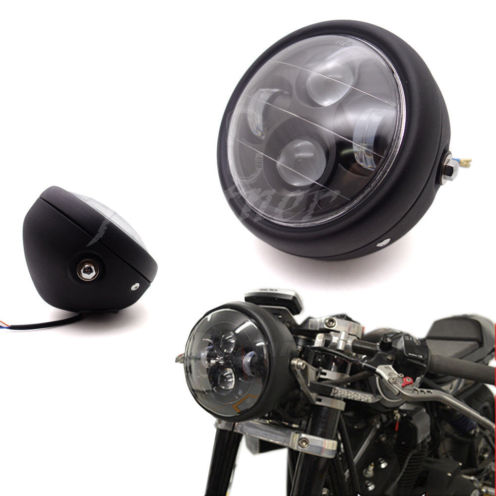 Motorcycle 6.5" Matte Black Metal LED Headlight For GN125 Cafe Racer Bobber