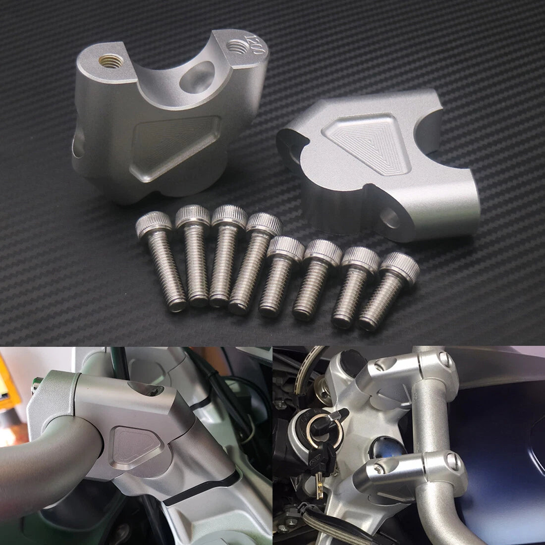 Silver 32mm CNC Machining Handlebar Riser Bar Clamp For BMW R1200GS LC Adv 14-18