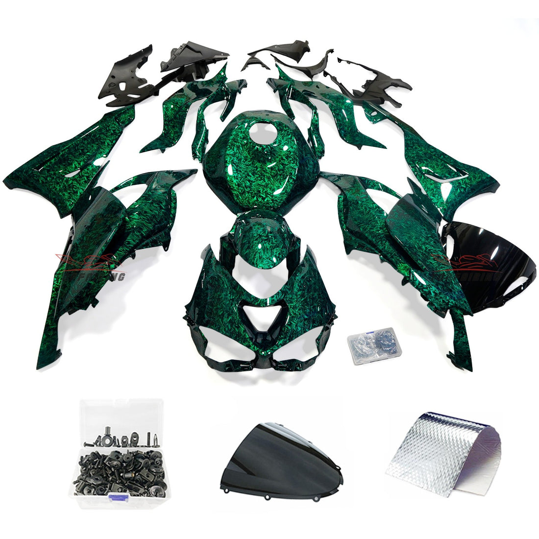 For Kawasaki Ninja ZX6R 2005-2025 636 Green Forged Carbon Fiber Fairing Kit+Tank