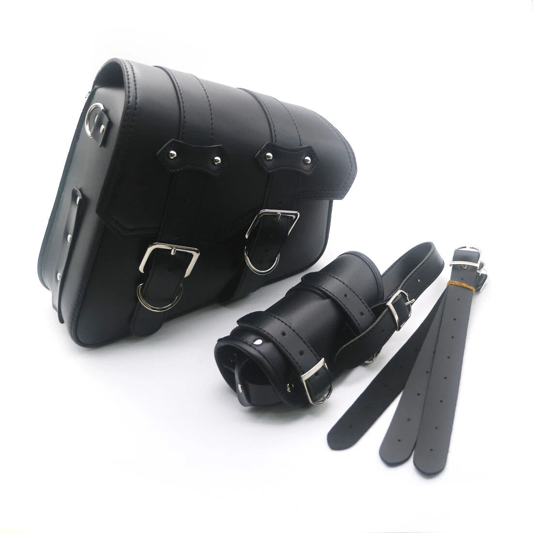 Black Artificial Leather Right Saddlebag With Drink Holder For Sportster XL 1200