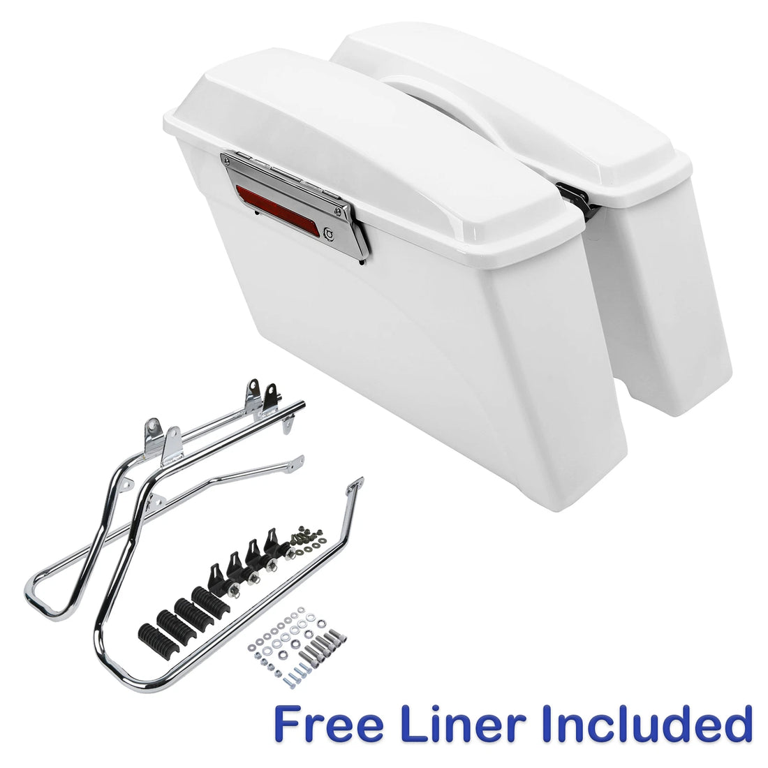 White Hard Saddlebags +Conversion Brackets Fit For Harley Heritage Softail 86-17