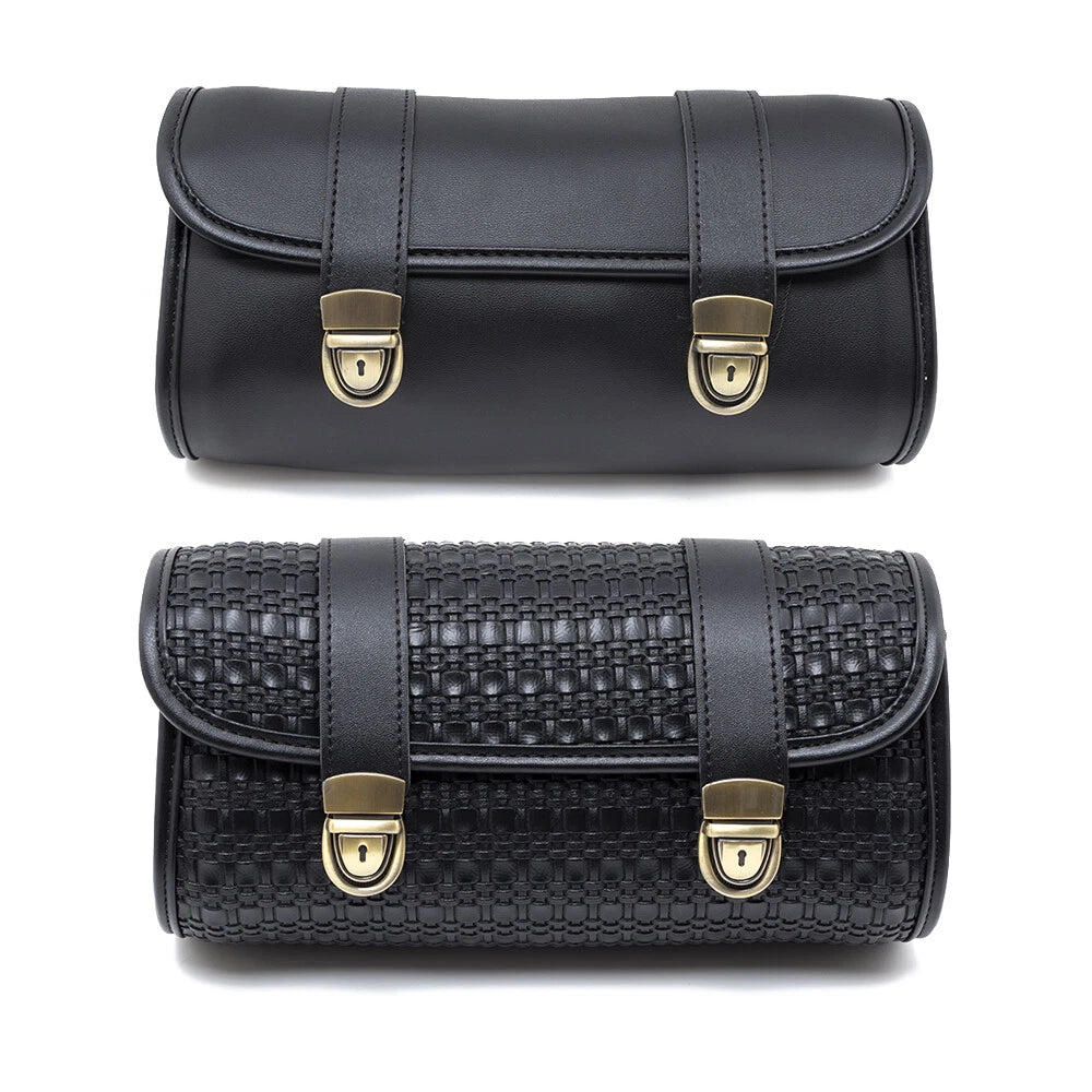 PU Leather Vintage Black Weave Tool Bag Storage Pouch Basket For Harley Honda