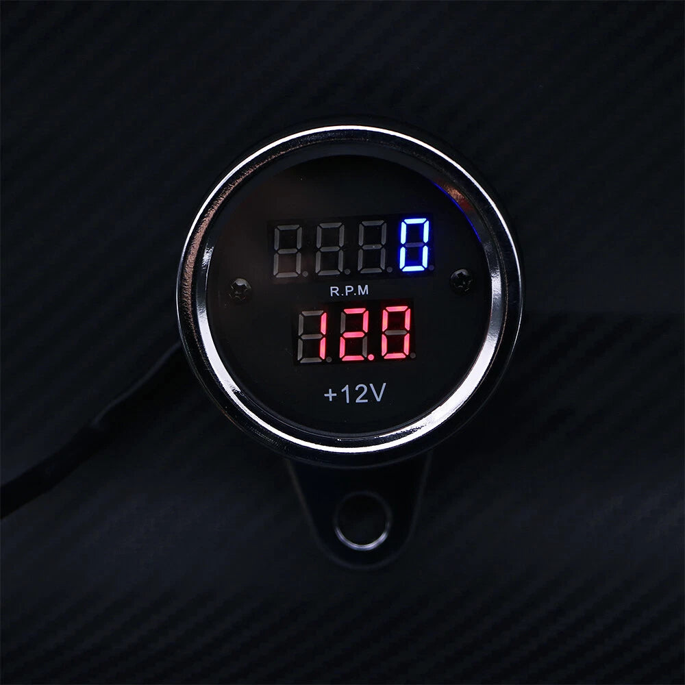 Motorcycle Universal Chrome LED Digital Tachometer Voltmeter Gauge Combo