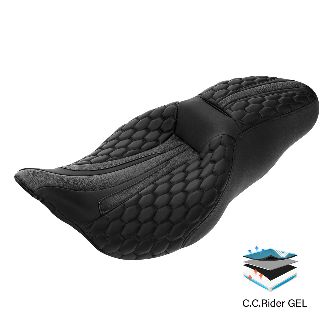 Driver & Passenger Gel Seat Black Fit For Harley Touring Street Glide 2009-2023