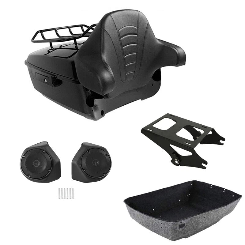 King Trunk Rack Backrest Pad Speakers Mount Fit For Harley Electra Glide 2014-26