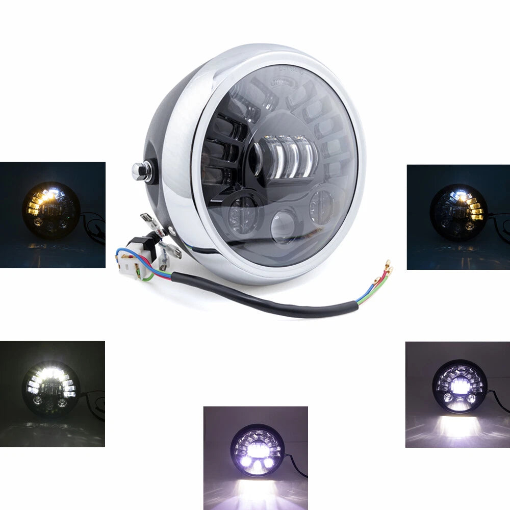 Motorcycle 7" LED Headlight High Low Beam For Honda Yamaha Victory Cafer Racer