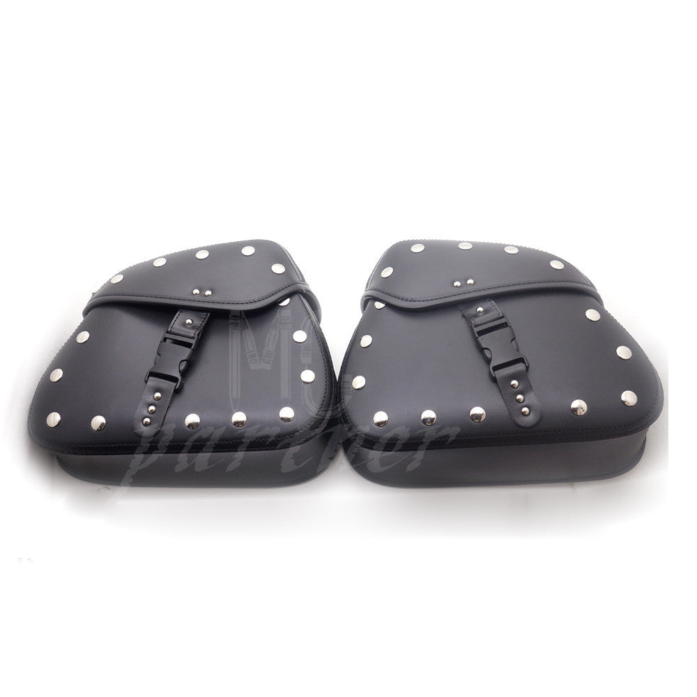 2X Motorcycle Black PU Leather Luggage Bags Saddlebag Saddle Bag Pouch Bag