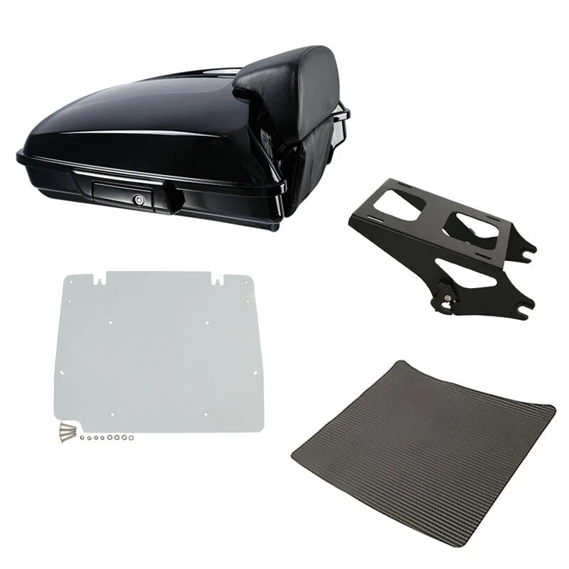 Black Razor Trunk Backrest Rack Plate Fit For Harley Road Street Glide 2014-2026