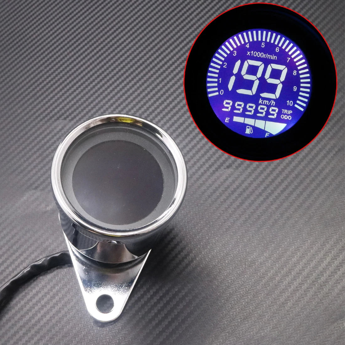 New Chrome 4 In 1 Retro LED LCD Tachometer Speedometer Fuel Level Gauge Odometer