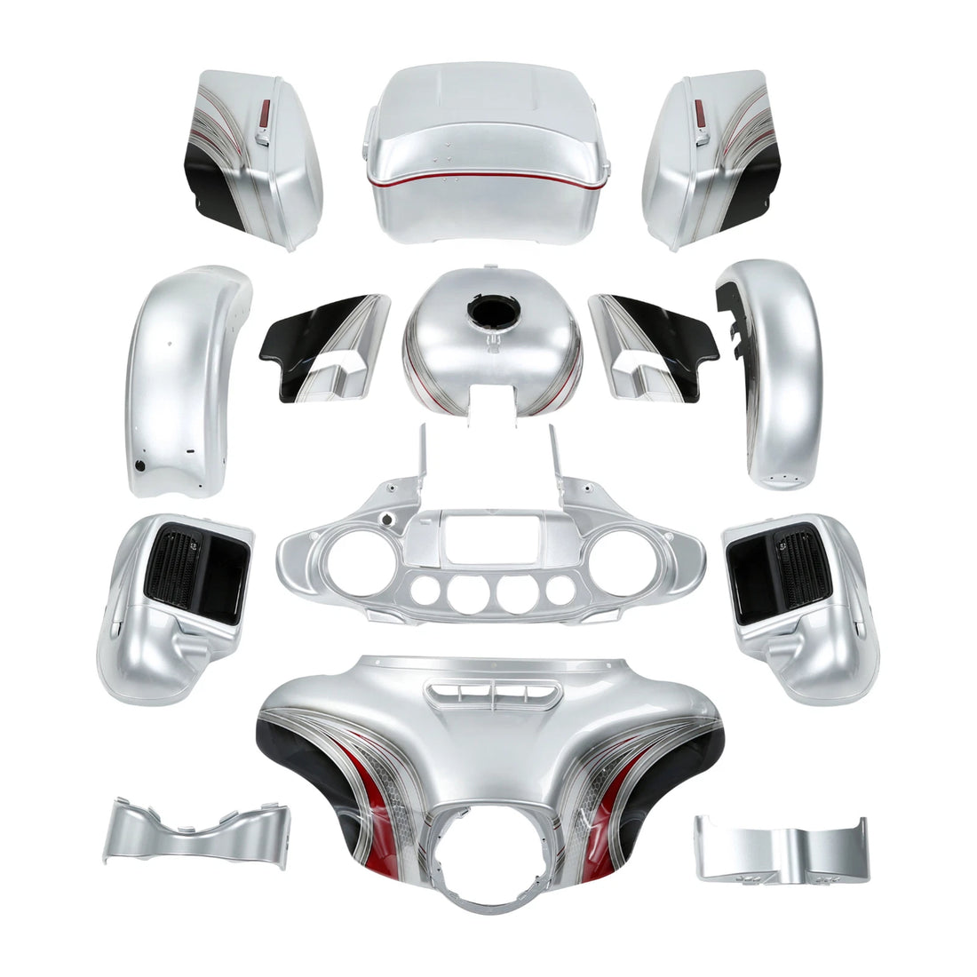 Fairing Body Kit Fit For Harley CVO Street Glide Candy Red/Silver Honeycomb Fade