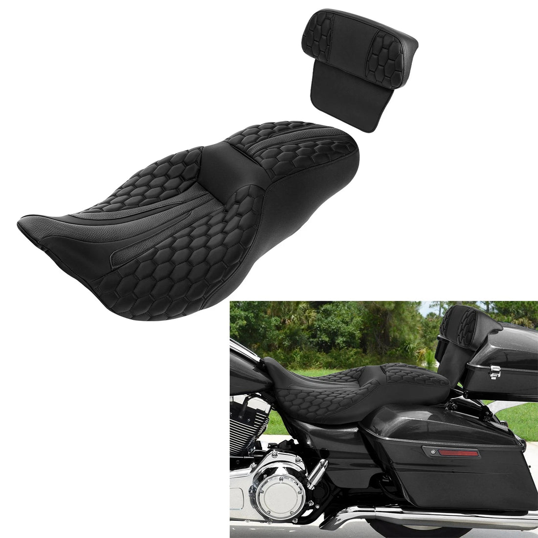 Black Driver Passenger Seat & Rear Backrest Fit For Harley Road Glide 2014-2023