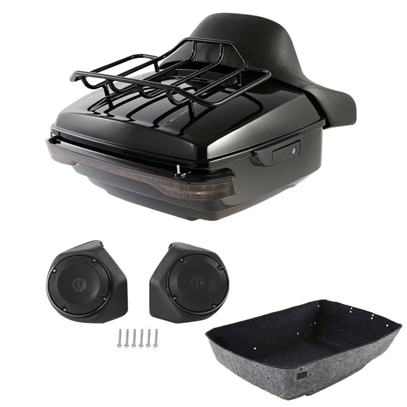 Black King Trunk Pad Rack Light Speaker Fit For Harley Touring Road Glide 14-26
