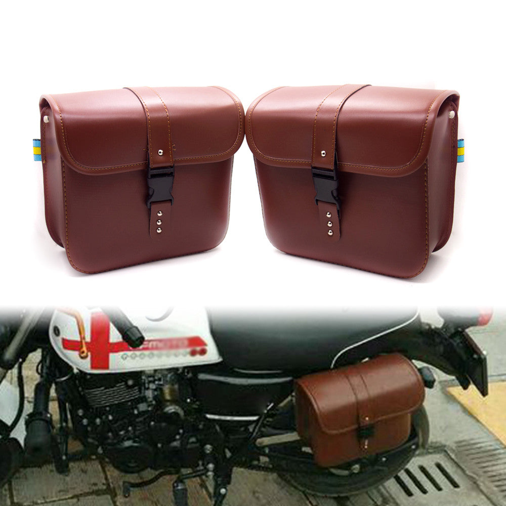 1 Pair Brown PU Leather Saddlebags Saddle Bags Pouch Bag For Honda Suzuki Harley