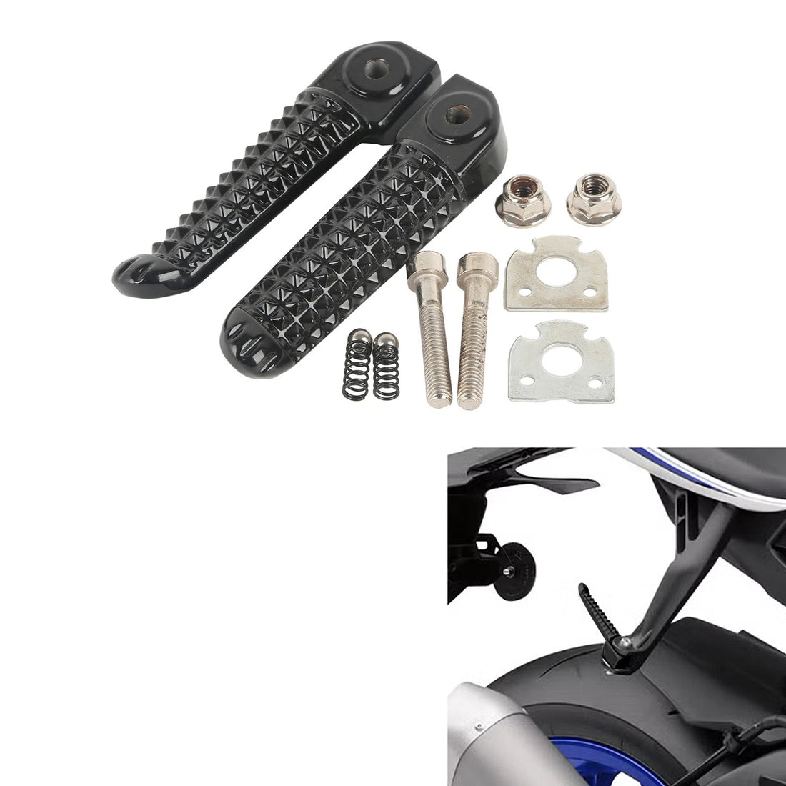 Black Rear Passenger Foot Pegs Footrest Fit For Yamaha Yzf R1 98-25 Yzf R6 03-20
