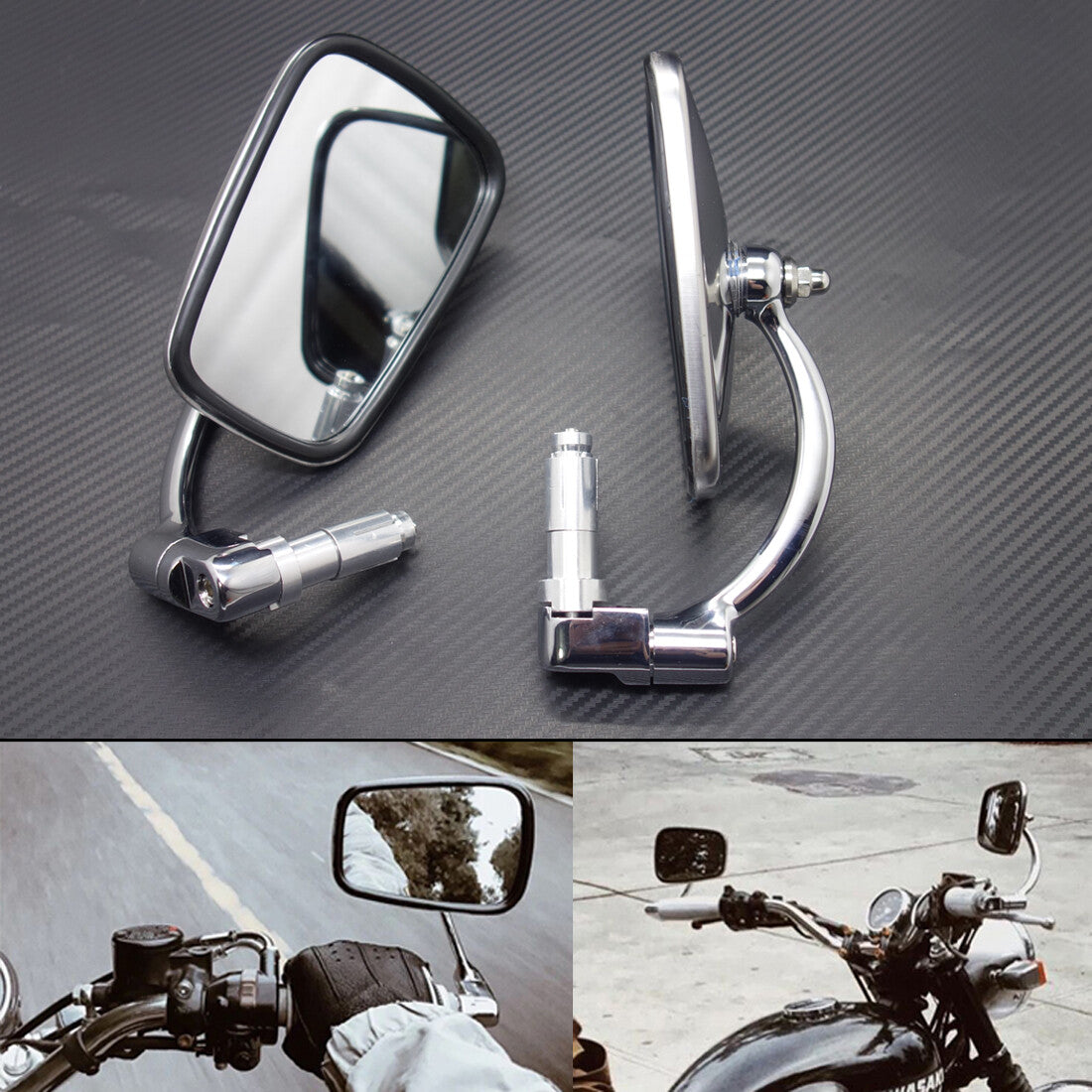 7/8" 22mm Silver Retro Metal Handle Bar End Side Rearview Mirror For Cafe Racer