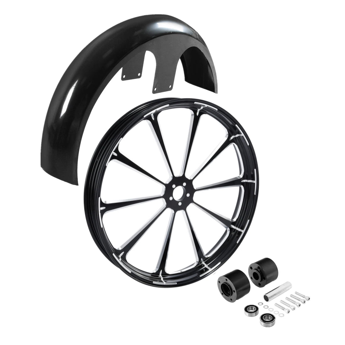 26'' Front Wheel Rim Hub Dual Disc+Fender Fit For Harley Road Street Glide 97-13