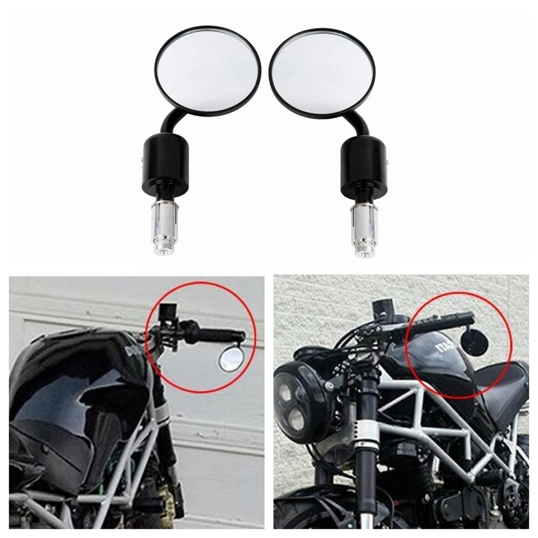 Motorcycle 3" Round 7/8" Handle Bar End Rearview Mirrors Fit For Harley Yamaha