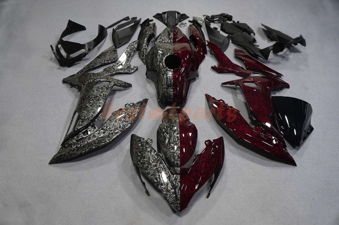 Red Split Black Forged Carbon Fiber Fairing Kit For 2017-2019 Kawasaki Ninja 650