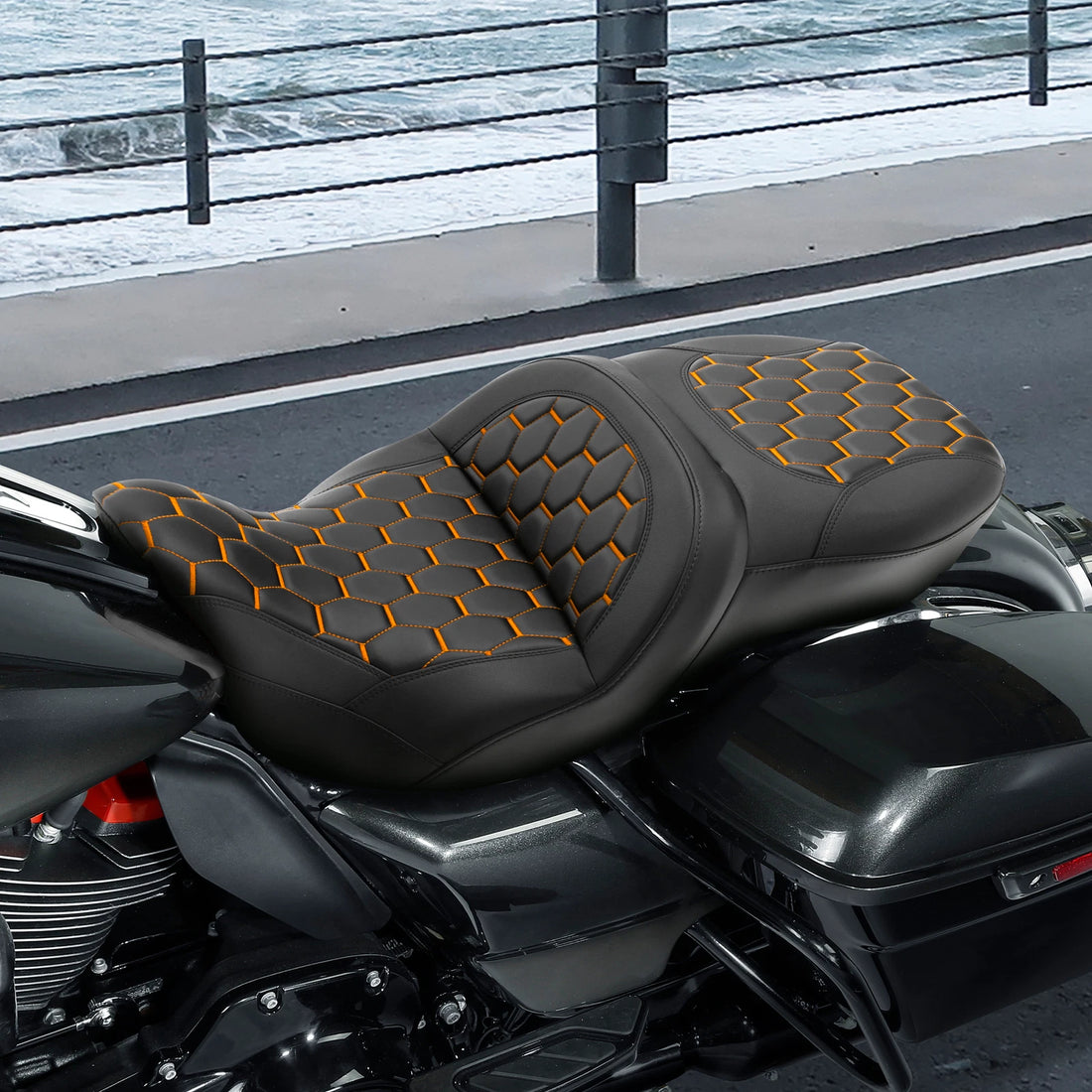 Black Orange Seat Fit For Harley Touring Street Glide Flhx 2009-2023