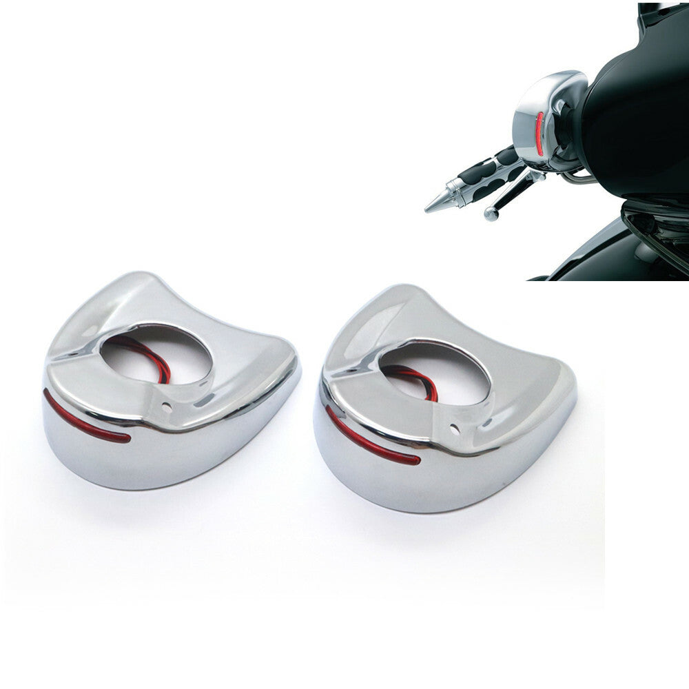 Chrome Fairing Mount Mirror Red LED Light Cover Caps For Harley Touring 96-13