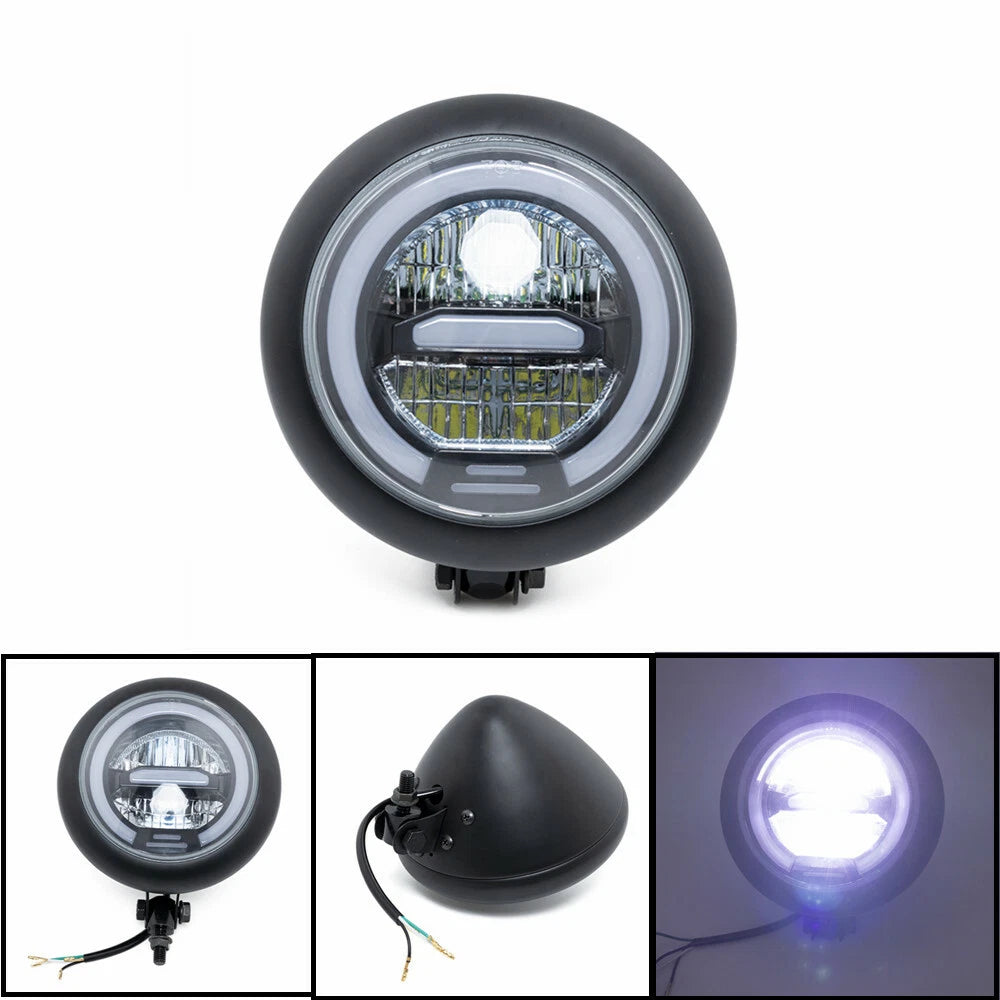 Black LED Hi/Lo Beam Headlight DRL Lamp For Harley Cruiser Chopper Bobber Custom