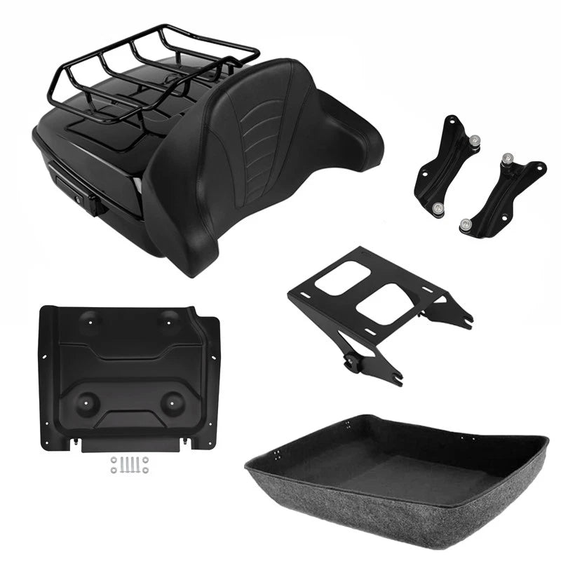 Black Chopped Trunk Backrest Pad Rack Mount Docking Fit For Harley Touring 14-26