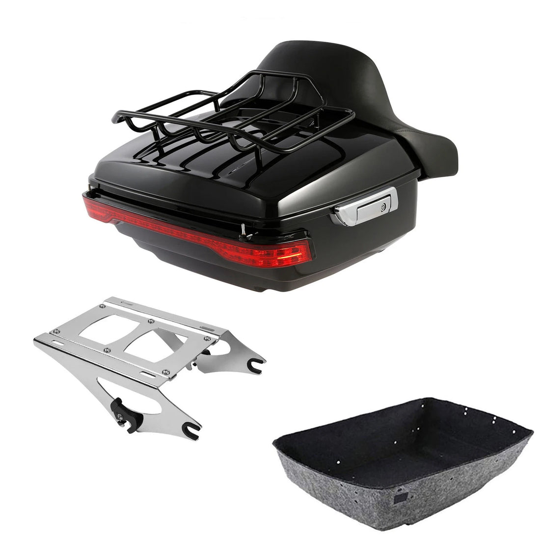 King Trunk Backrest LED Tail Light Mount Rack Fit For Harley Road Glide 2014-26