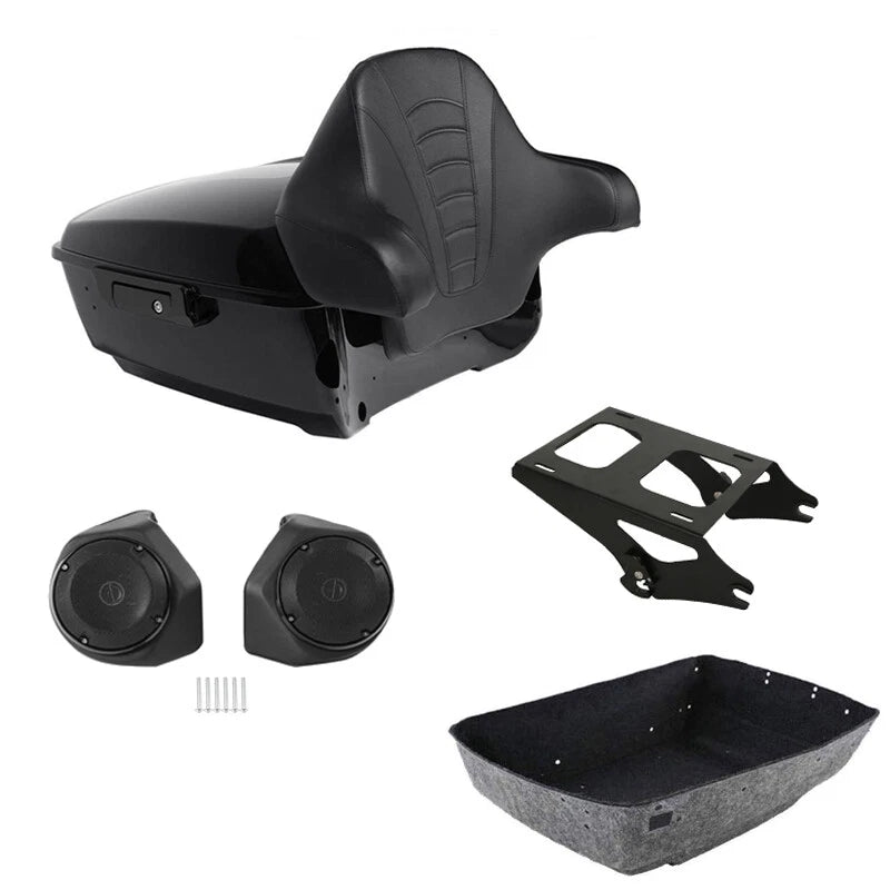 King Trunk Rack Backrest Pad Speakers Mount Fit For Harley Touring 14-Up