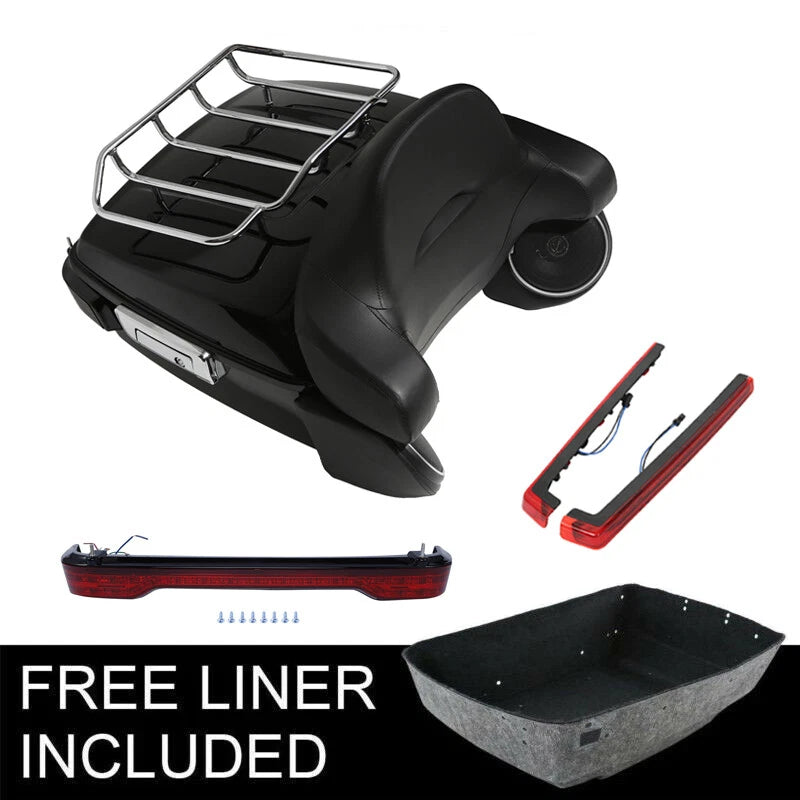 King Trunk Pad Rack LED Lights Speakers Fit For Harley Touring Road Glide 14-26