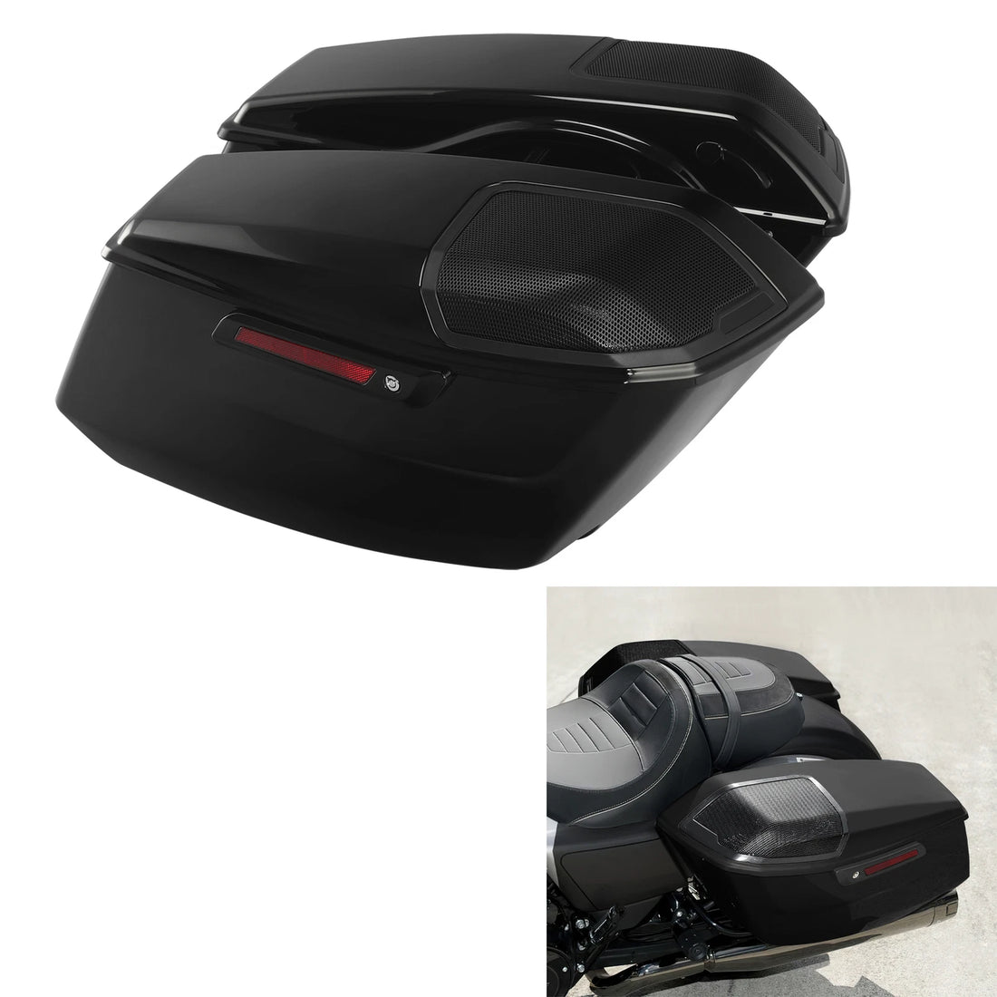 Vivid Black Saddlebags & Speaker Lids Fit For Harley Cvo Street Road Glide 23-26