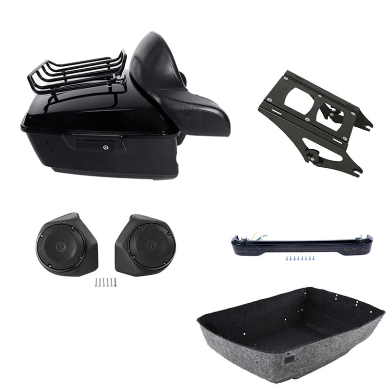 King Trunk Mount Rack LED Light Speakers Fit For Harley Street Road Glide '14-26