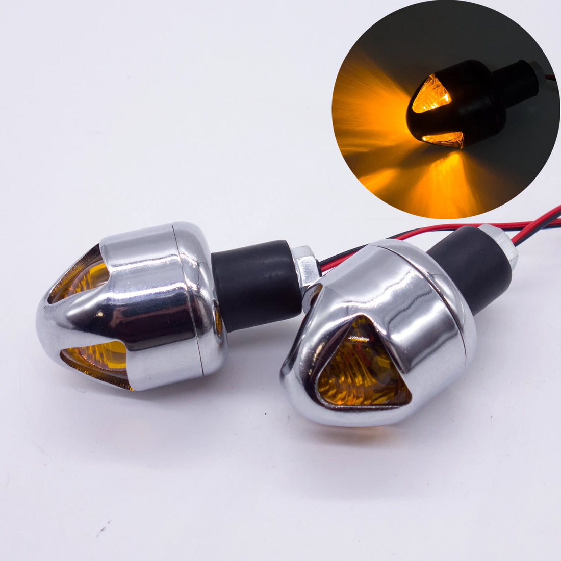 Chrome 22mm Handlebar Turn Signal Grip Bar End LED Plug Strobe Side Marker Light