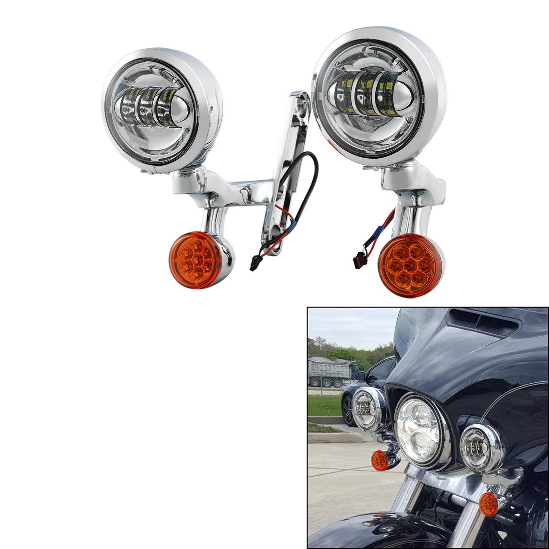 Turn Signal LED Spotlight Fog Light Bracket For Harley Electra Glide FLHX FLHXXX