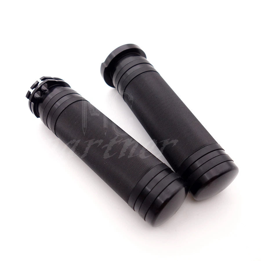 1" Black CNC Knurled Handlebar Hand Grips For Harley V-Rod Touring Softail XL
