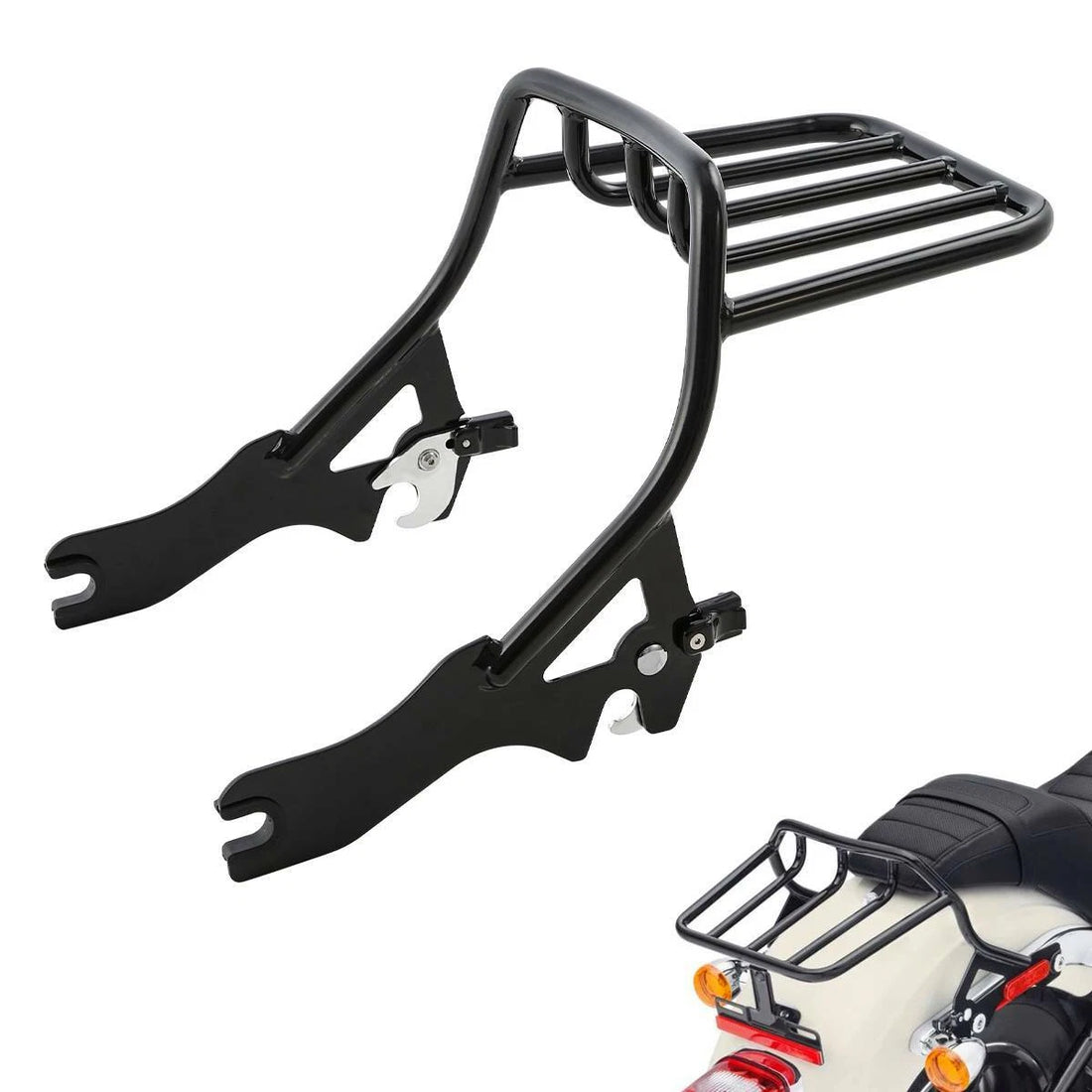 Black Two-Up Luggage Rack Fit For Harley Heritage Softail Street Bob 2018-2025