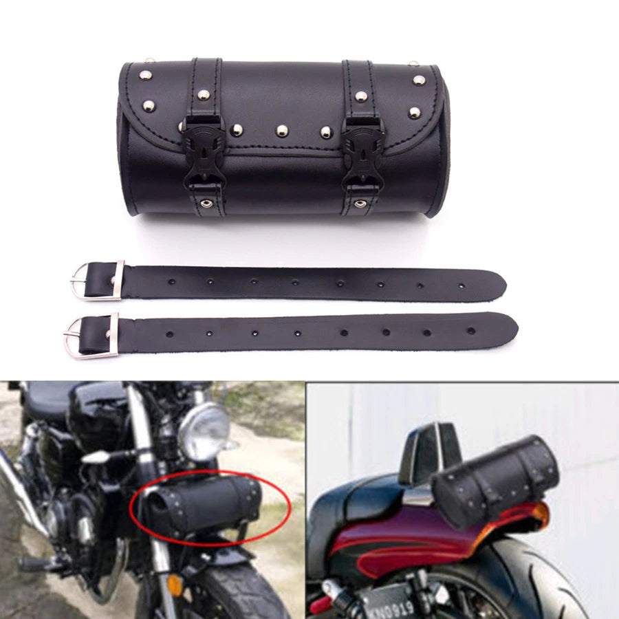 Black Motorcycle Tool Bag Handlebar Sissy Bar Saddlebag Roll Barrel For Honda