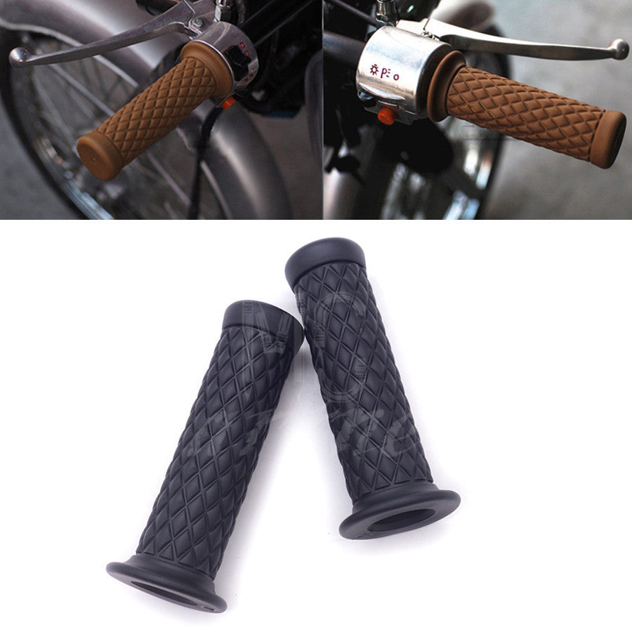New 7/8" Black Vintage Rubber Handlebar Hand Grip For Bobber Cafe Racer Custom
