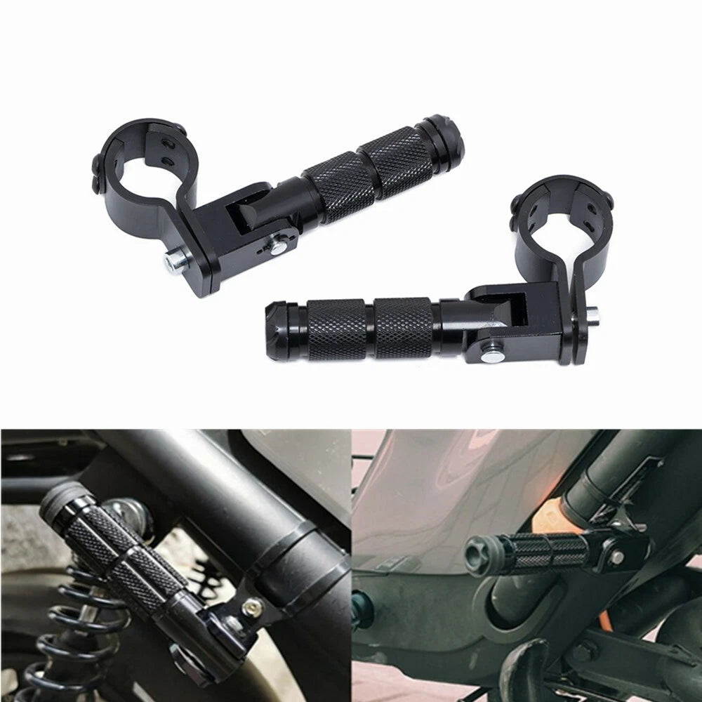 Black 1 1/4" 32mm Highway Bar Engine Guard Tube Footpeg Foot Pegs Mount Clamp