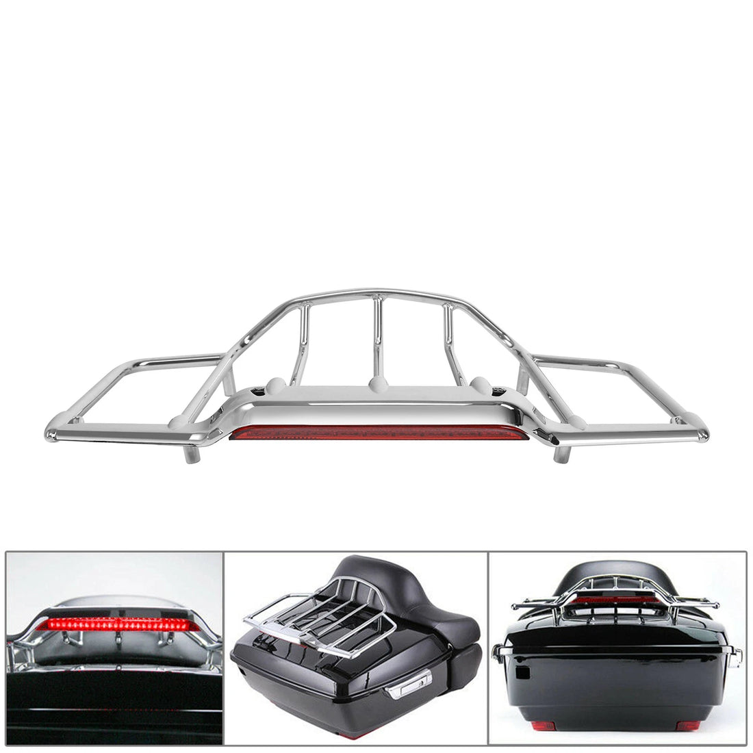 Chrome Luggage Rack w/ LED Light Fit For Harley Touring Street Glide 2014-2024