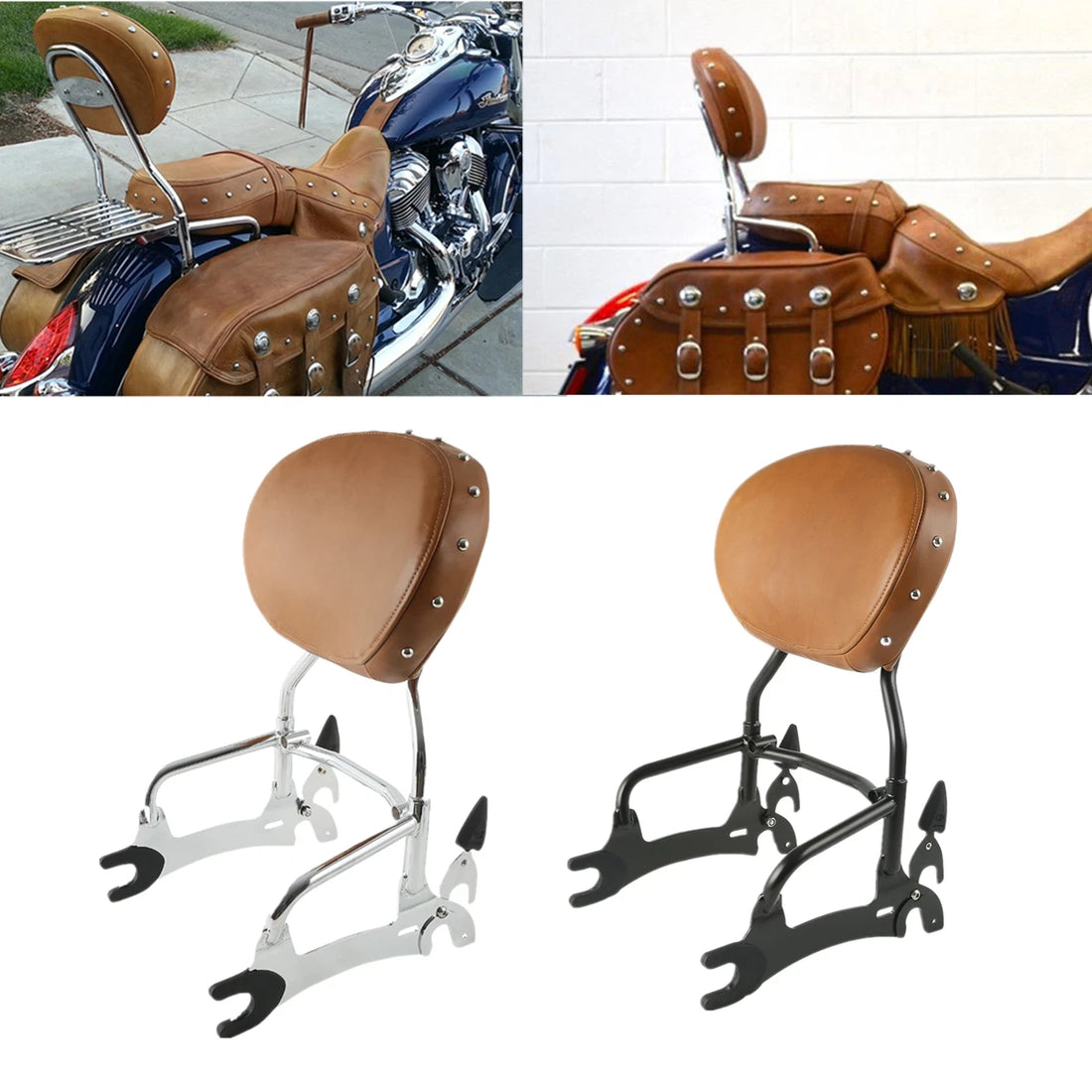 12" Backrest Sissy Bar Pad Fits For Indian Chief Vintage 2014-2018 Chrome/Black