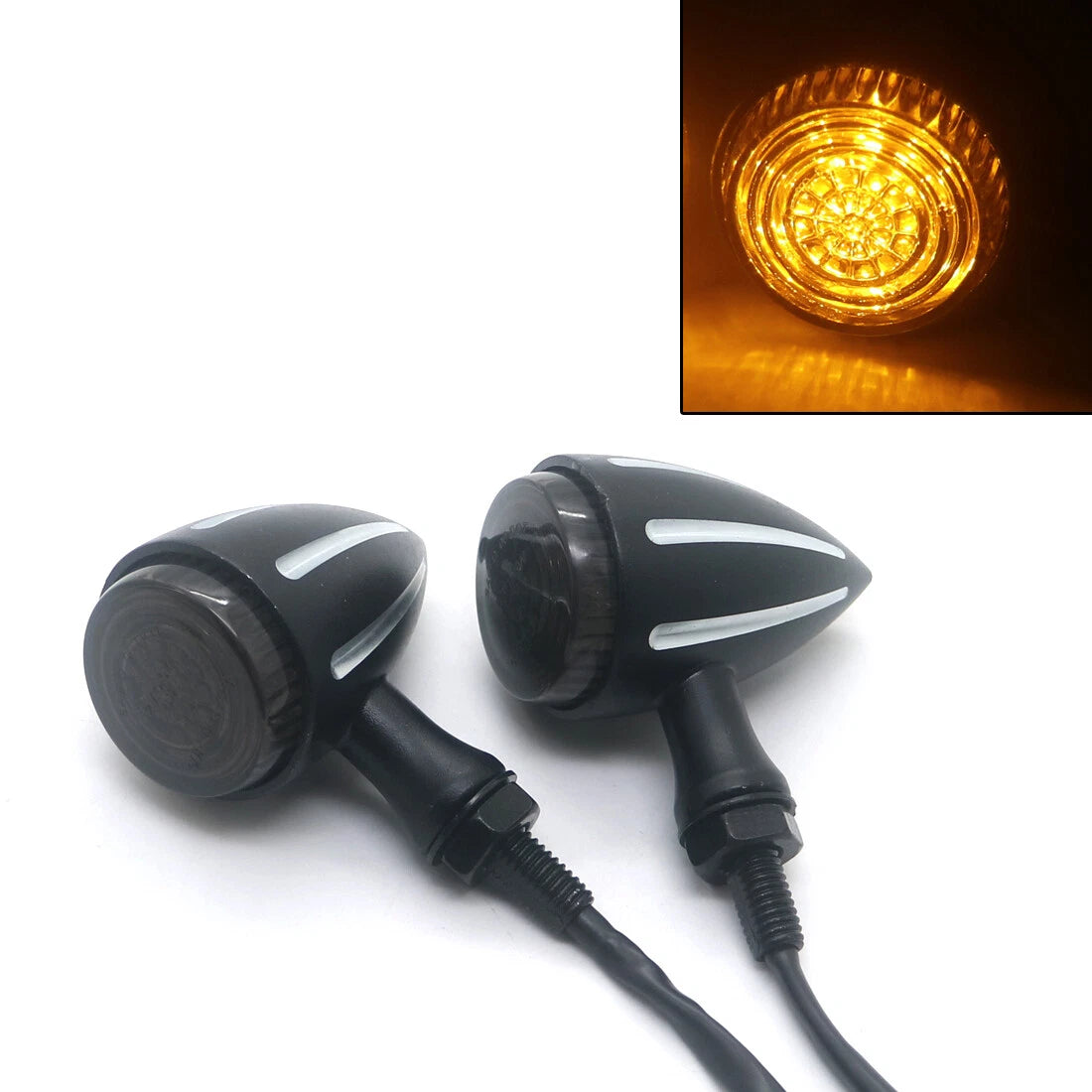 LED Black Bullet CNC Edge Cut Turn Signal Light For Harley Cafe Racer Custom
