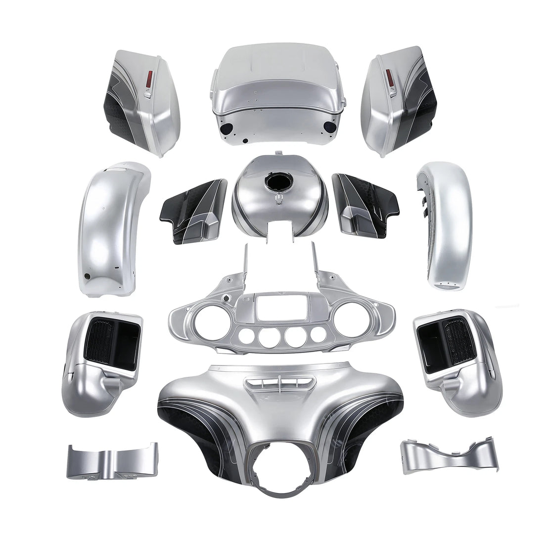 Fairings Bodywork Fit For Harley Electra Glide 14-24 Silver/Black Honeycomb Fade